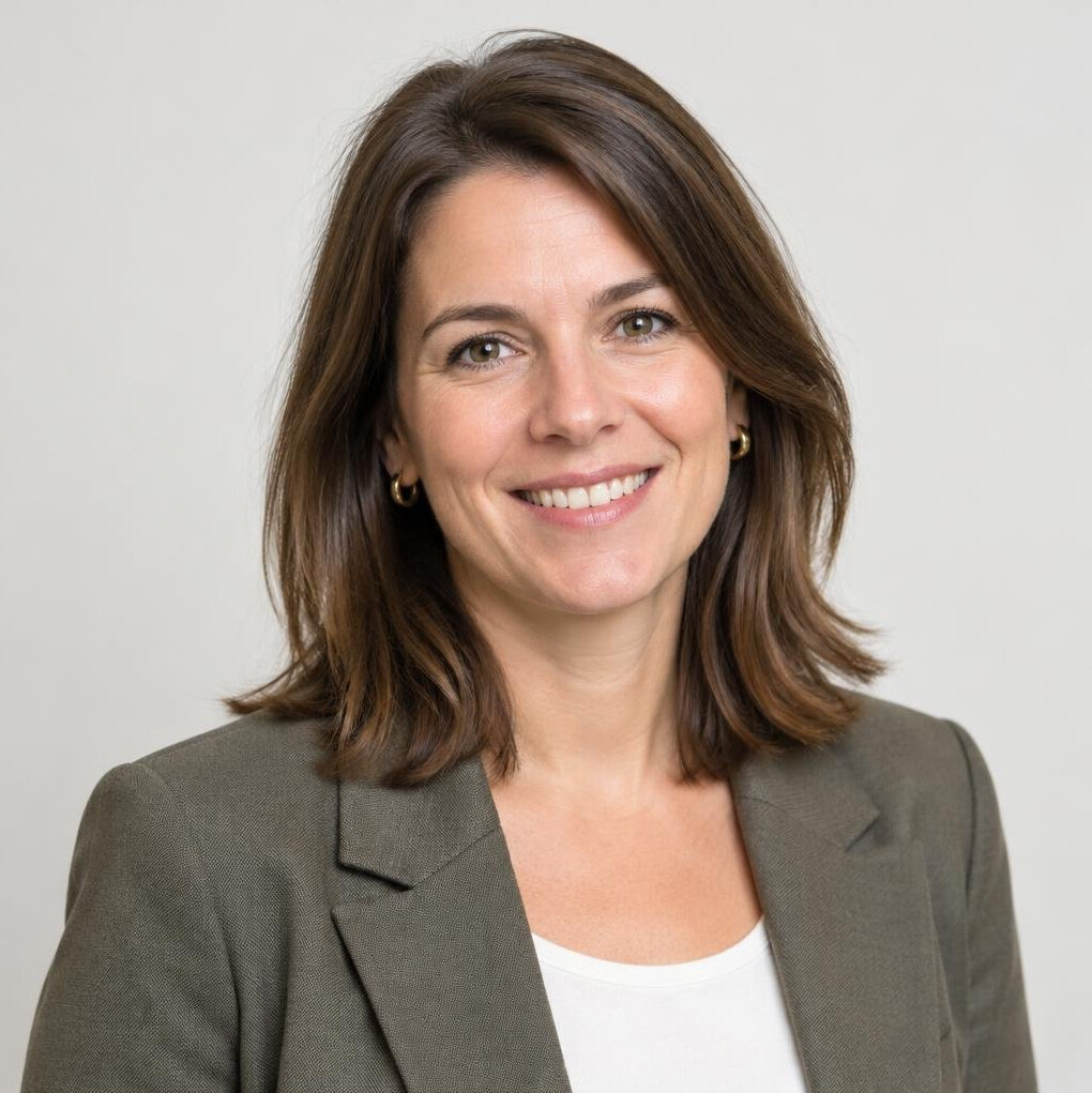 Portrait of a smiling professional woman with shoulder-length brown hair